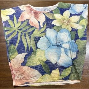 Go Couture Women’s Blouse Top Size L Blue Floral Bloomcore Artsy Boho Pullover